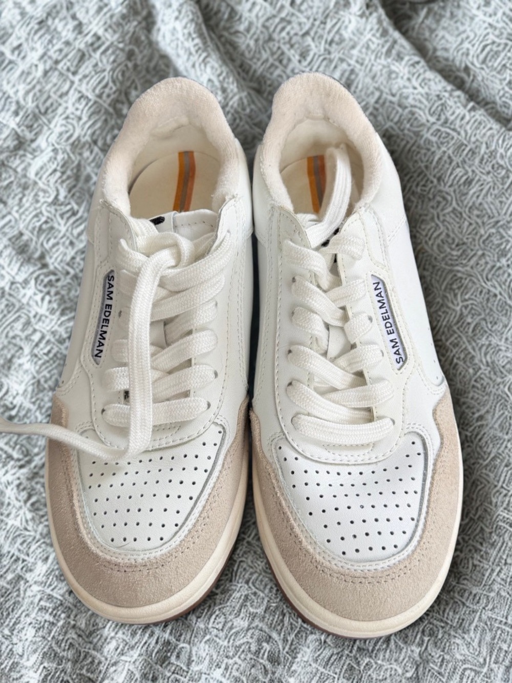 Sam Edelman White and Beige Athletic Sneakers